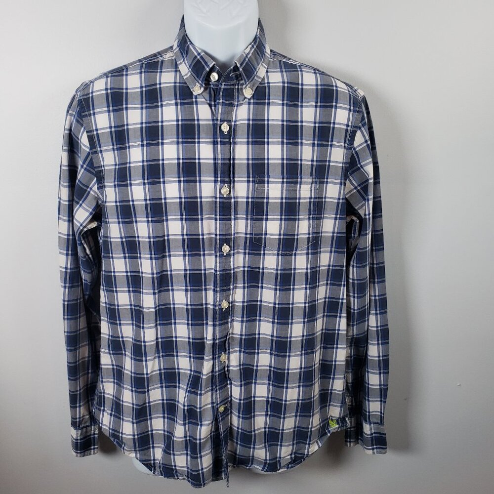 American Eagle Athletic Fit Button Down Shirt Mens Medium Cotton Blue Plaid/A231